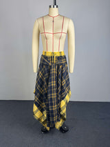 Women's Plaid Handkerchief Hem Midi Skirt