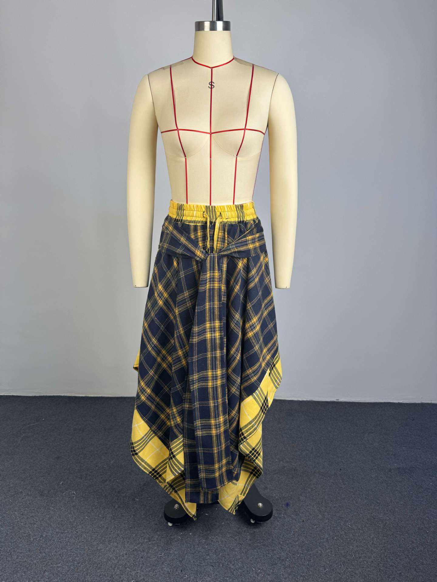Women's Plaid Handkerchief Hem Midi Skirt