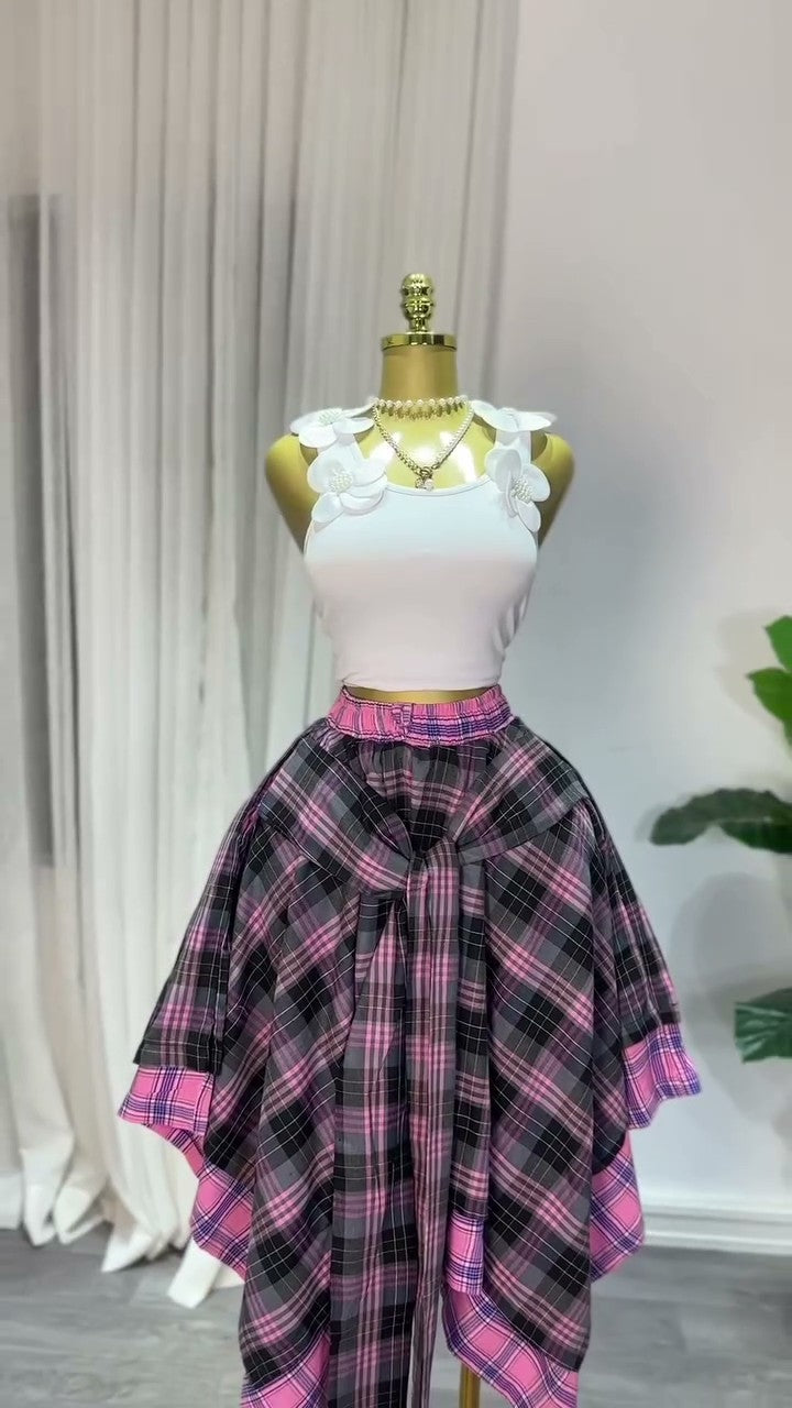 Women's Plaid Handkerchief Hem Midi Skirt