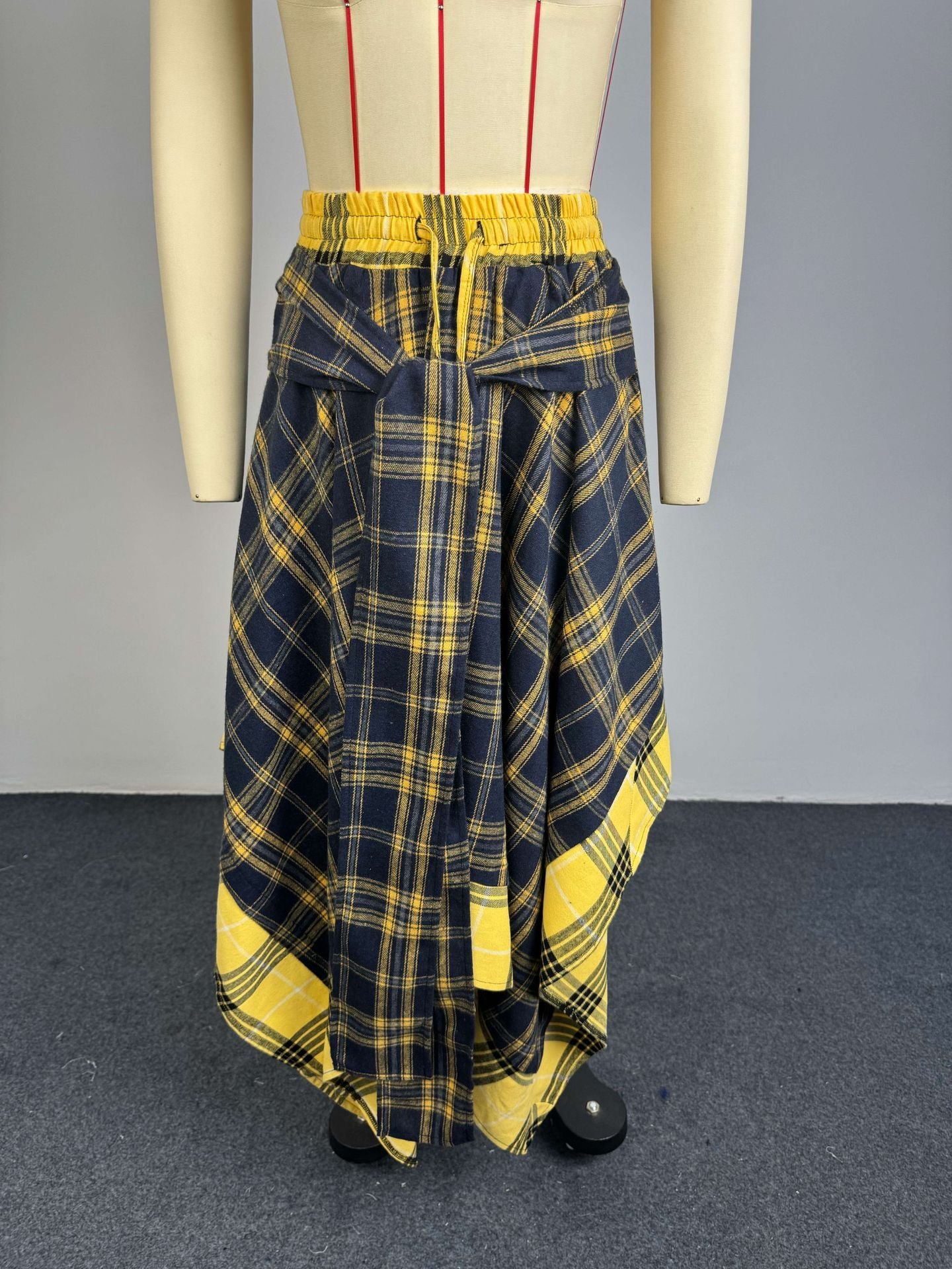 Women's Plaid Handkerchief Hem Midi Skirt