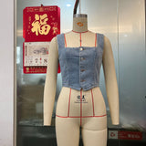 Button Front Corset Crop Top