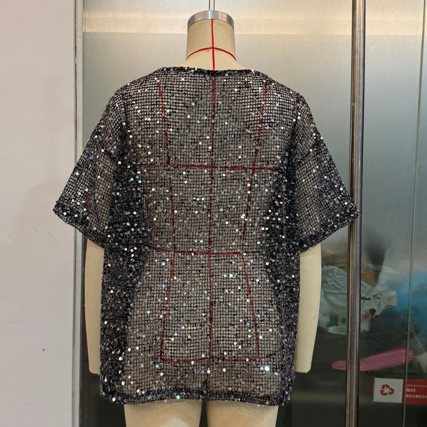 Sparkling Silver Sequin Mesh T-Shirt Top