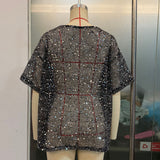 Sparkling Silver Sequin Mesh T-Shirt Top