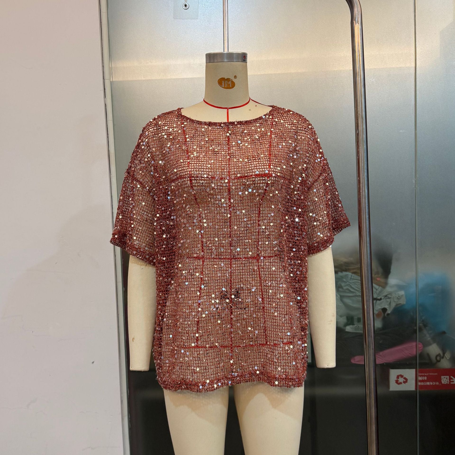 Sparkling Silver Sequin Mesh T-Shirt Top