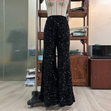 Glam Festive Red Sequin Wide Leg Flare Pants