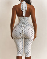 Women's Polka Dot Halter Corset Capri Jumpsuit