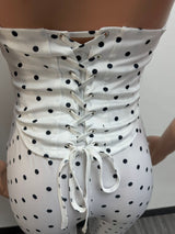 Women's Polka Dot Halter Corset Capri Jumpsuit