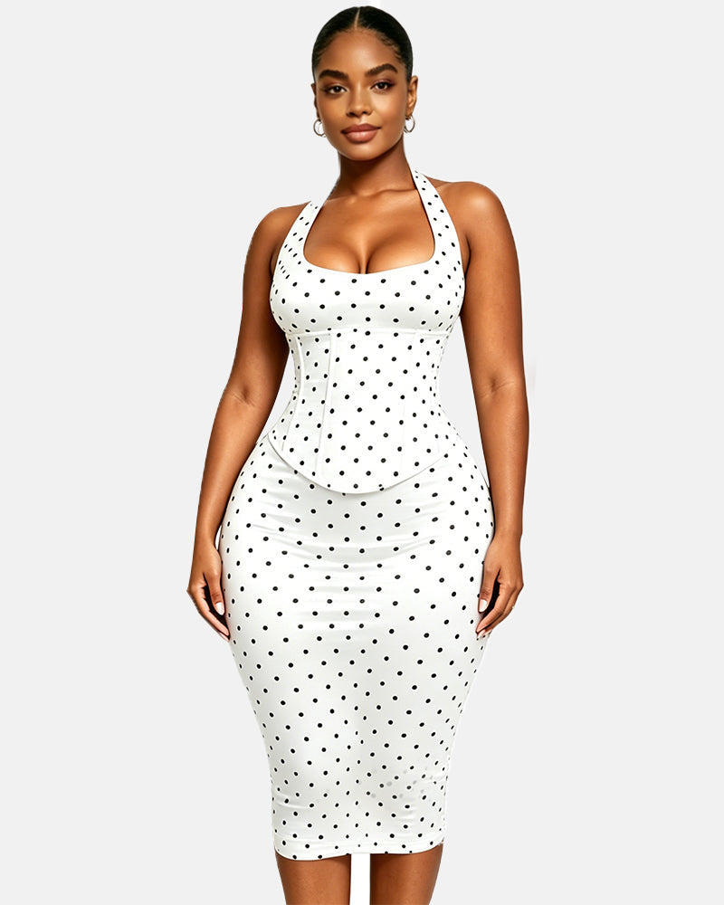 Women's Polka Dot Halter Bodycon Midi Dress