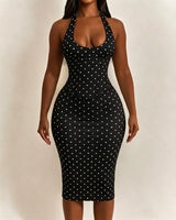 Women's Polka Dot Halter Bodycon Midi Dress