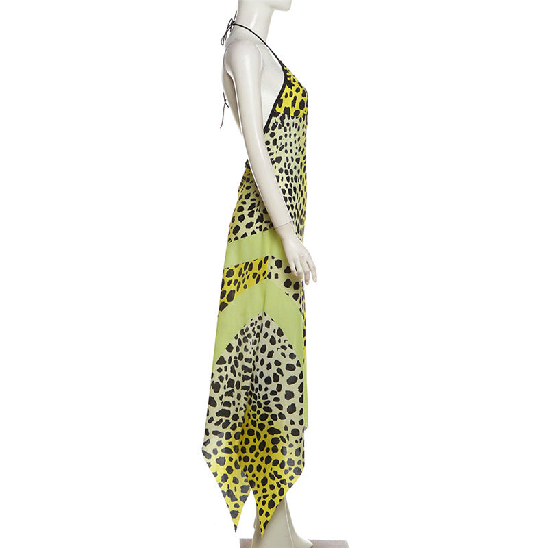 Women's Leopard Print Halter Maxi Dress