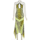 Women's Leopard Print Halter Maxi Dress