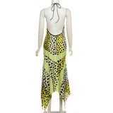 Women's Leopard Print Halter Maxi Dress