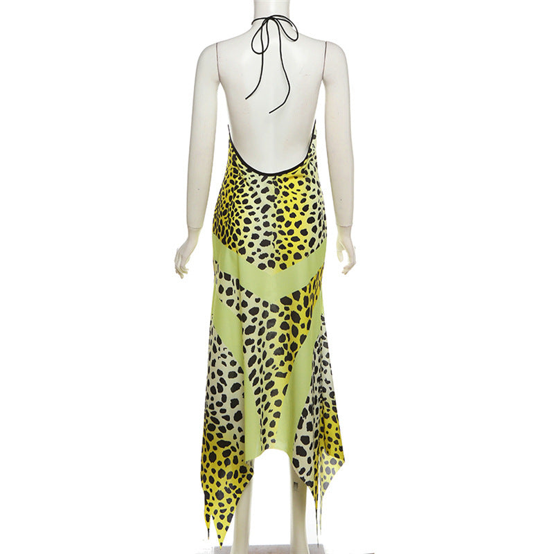Women's Leopard Print Halter Maxi Dress