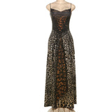 Women's Leopard Print Lace Panel Maxi Dress