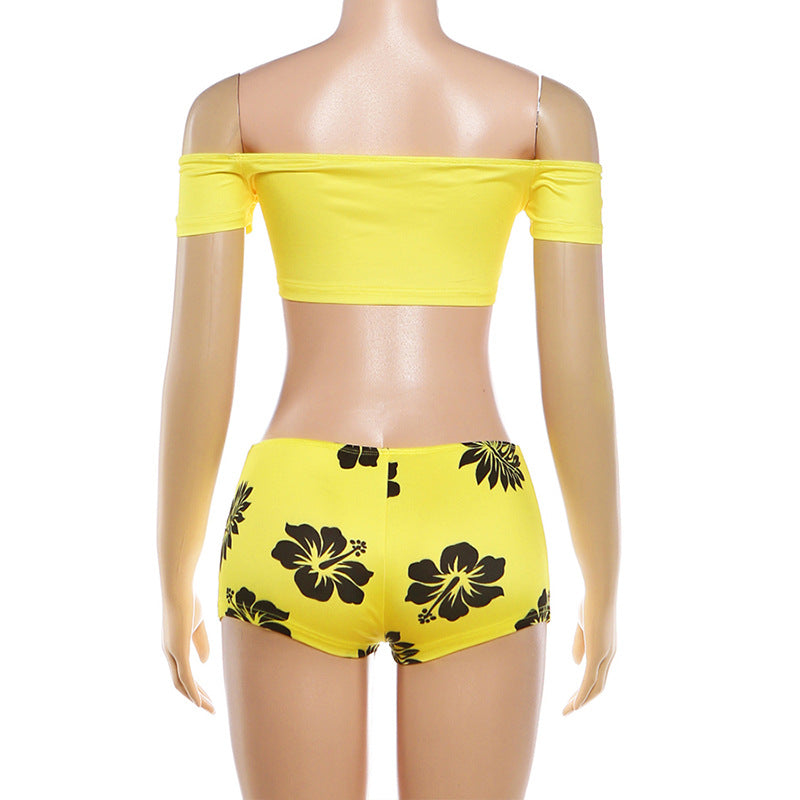 Off Shoulder Floral Crop Top and Shorts Set Women