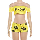 Off Shoulder Floral Crop Top and Shorts Set Women