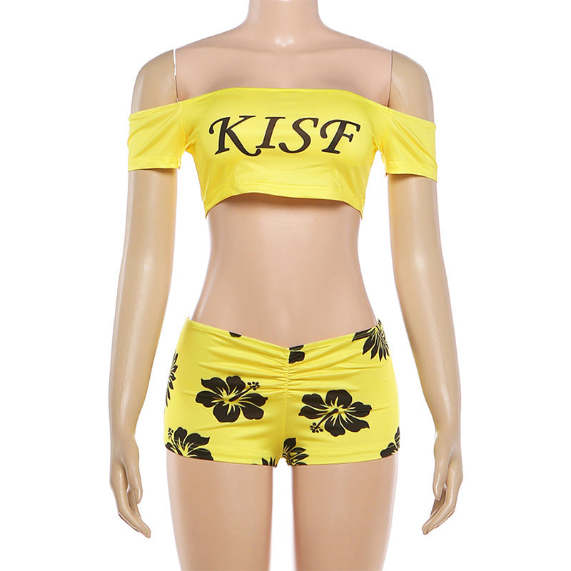 Off Shoulder Floral Crop Top and Shorts Set Women