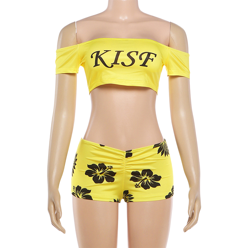 Off Shoulder Floral Crop Top and Shorts Set Women