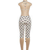 Polka Dot Crop Top and Tie Waist Capri Set Women