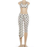 Polka Dot Crop Top and Tie Waist Capri Set Women