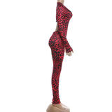Leopard Print Deep V Neck Bodycon Jumpsuit