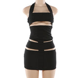 Black Cut Out Halter Mini Dress Clubwear Women Set