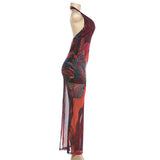 Women's Printed Halter Neck Mesh Maxi Dress Chic