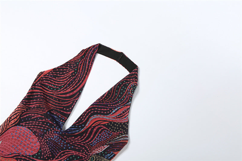 Women's Printed Halter Neck Mesh Maxi Dress Chic