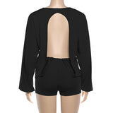 Women's Black Batwing Sleeve Romper Shorts Outfit