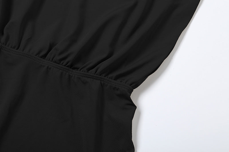 Women's Black Batwing Sleeve Romper Shorts Outfit