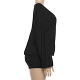 Women's Black Batwing Sleeve Romper Shorts Outfit