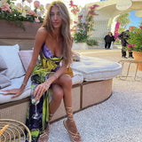 Women's Marble Print Satin Slip Maxi Dress Elegant