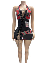 Women's Lace-Up Sports Graphic Bodycon Mini Dress