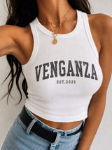 Women's Black Ribbed Graphic Racerback Crop Top