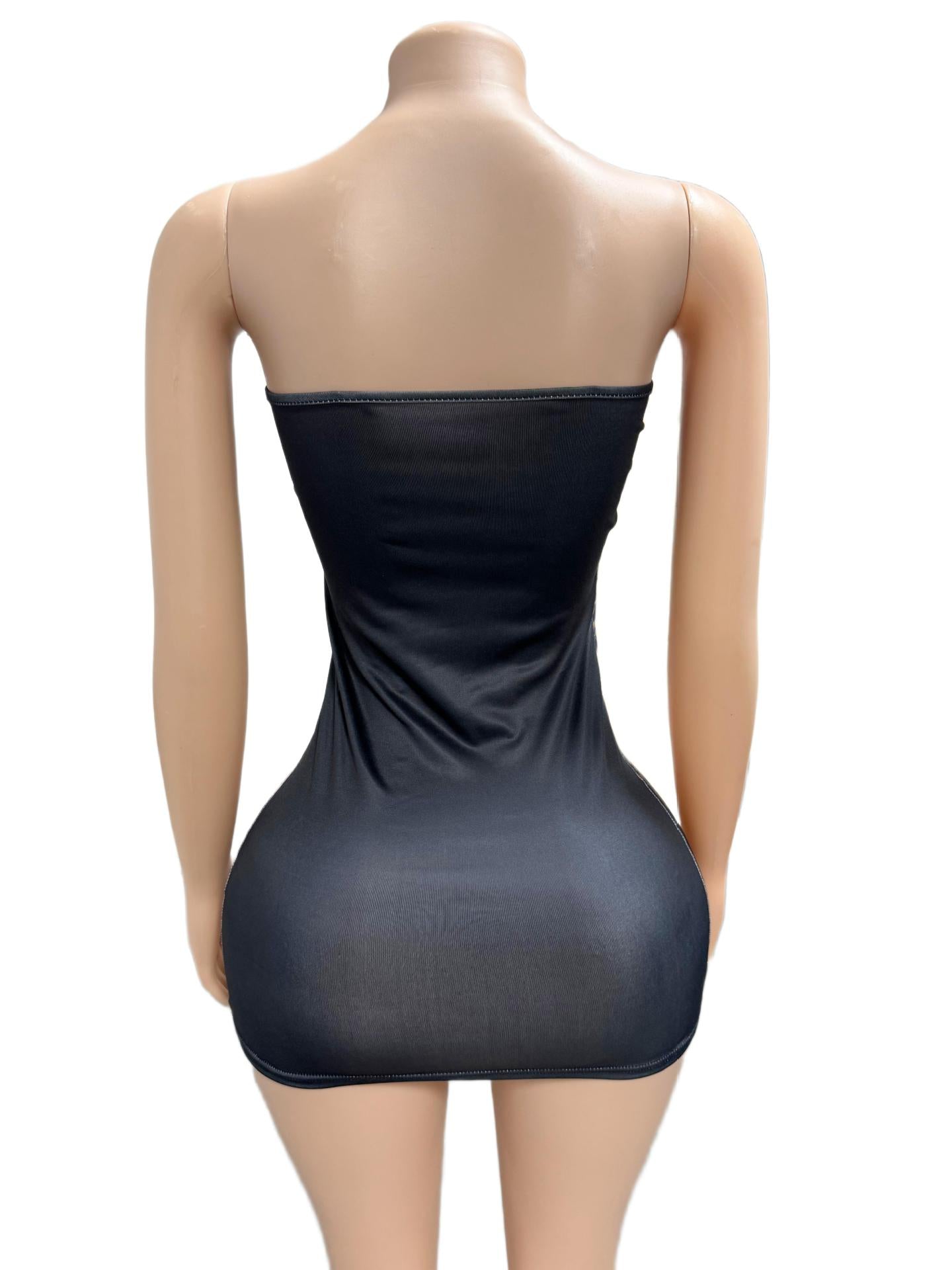 Women's Strapless Rose Print Bodycon Mini Dress