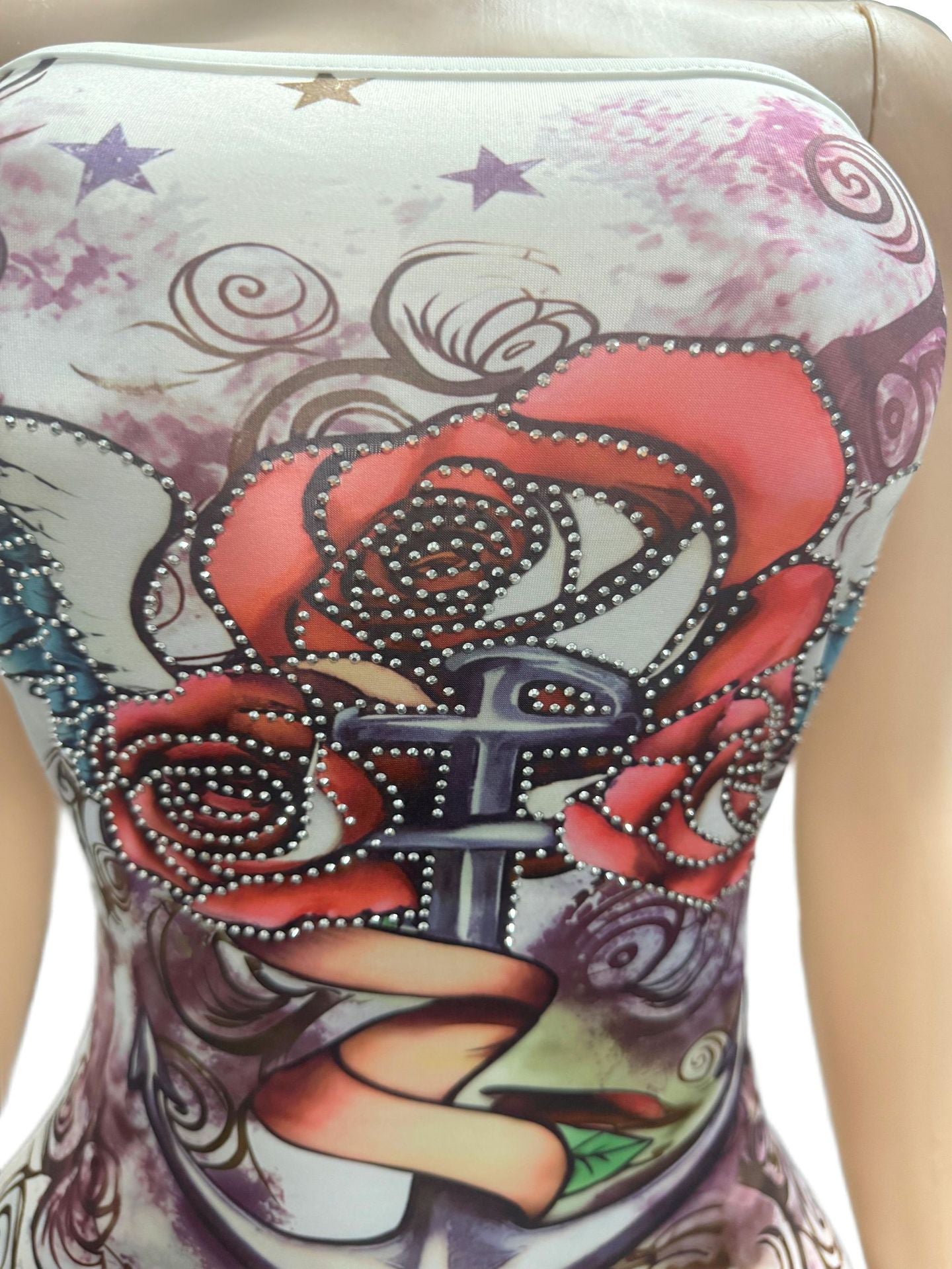 Women's Strapless Rose Print Bodycon Mini Dress