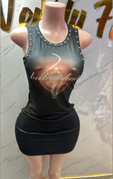 Women's Studded Graphic Bodycon Mini Dress Black
