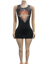 Women's Studded Graphic Bodycon Mini Dress Black