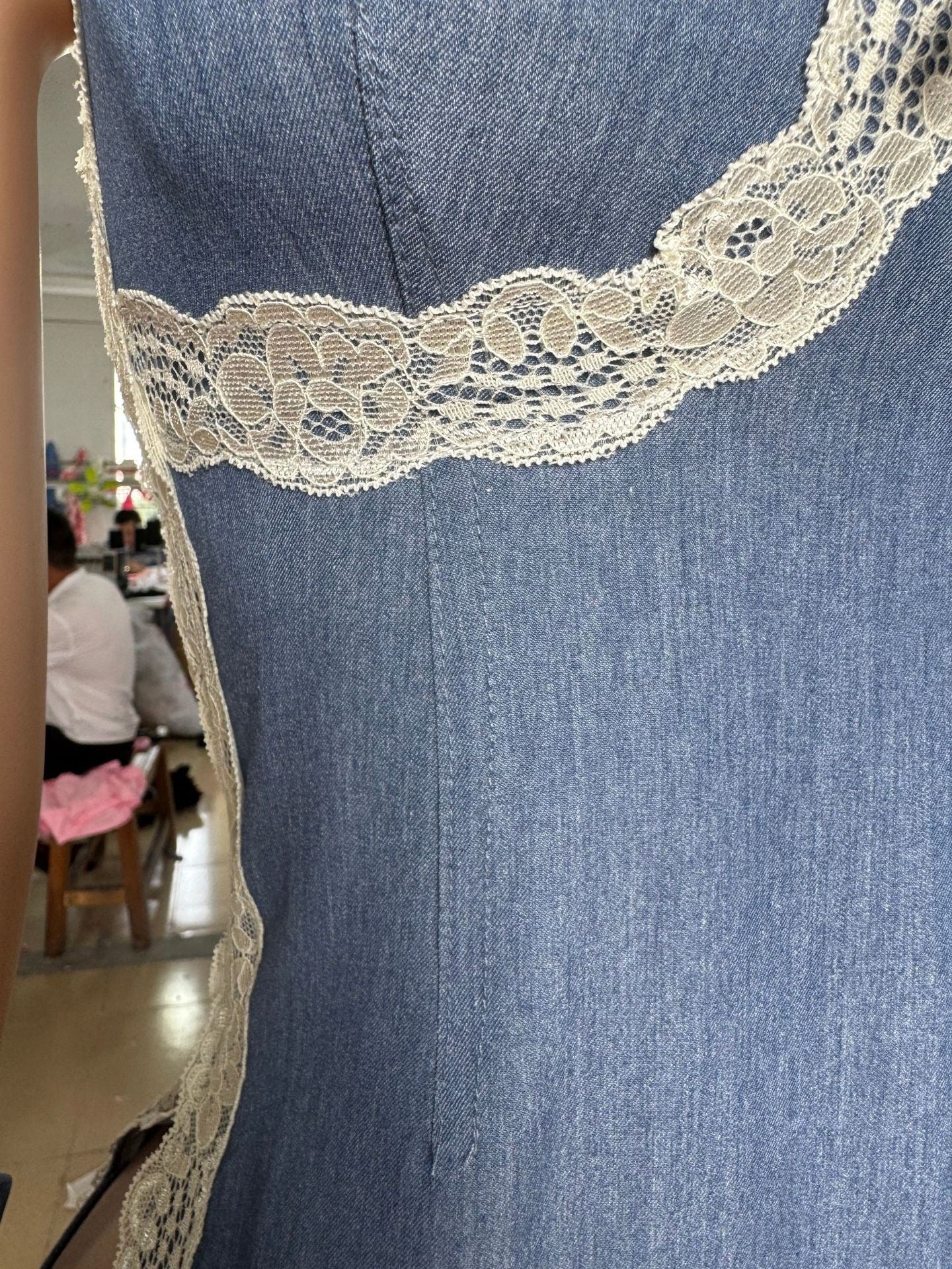 Women's Blue Lace Trim Cami Bodycon Mini Dress