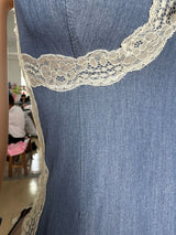 Women's Blue Lace Trim Cami Bodycon Mini Dress