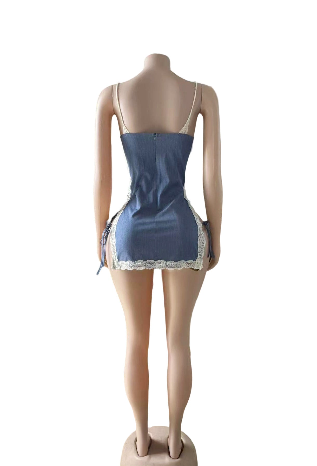 Women's Blue Lace Trim Cami Bodycon Mini Dress