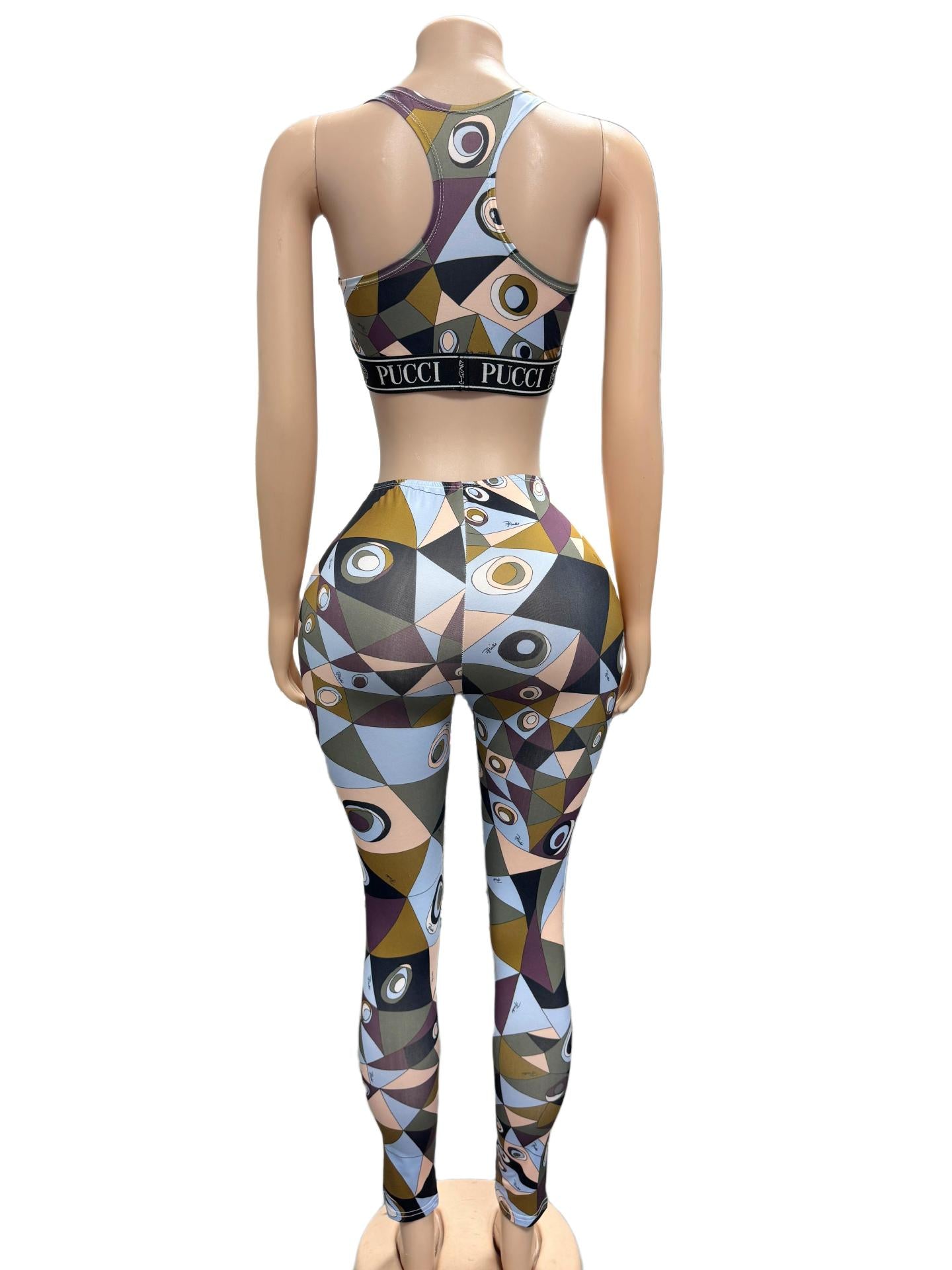 Women's Geometric Print Sports Bra Leggings Set