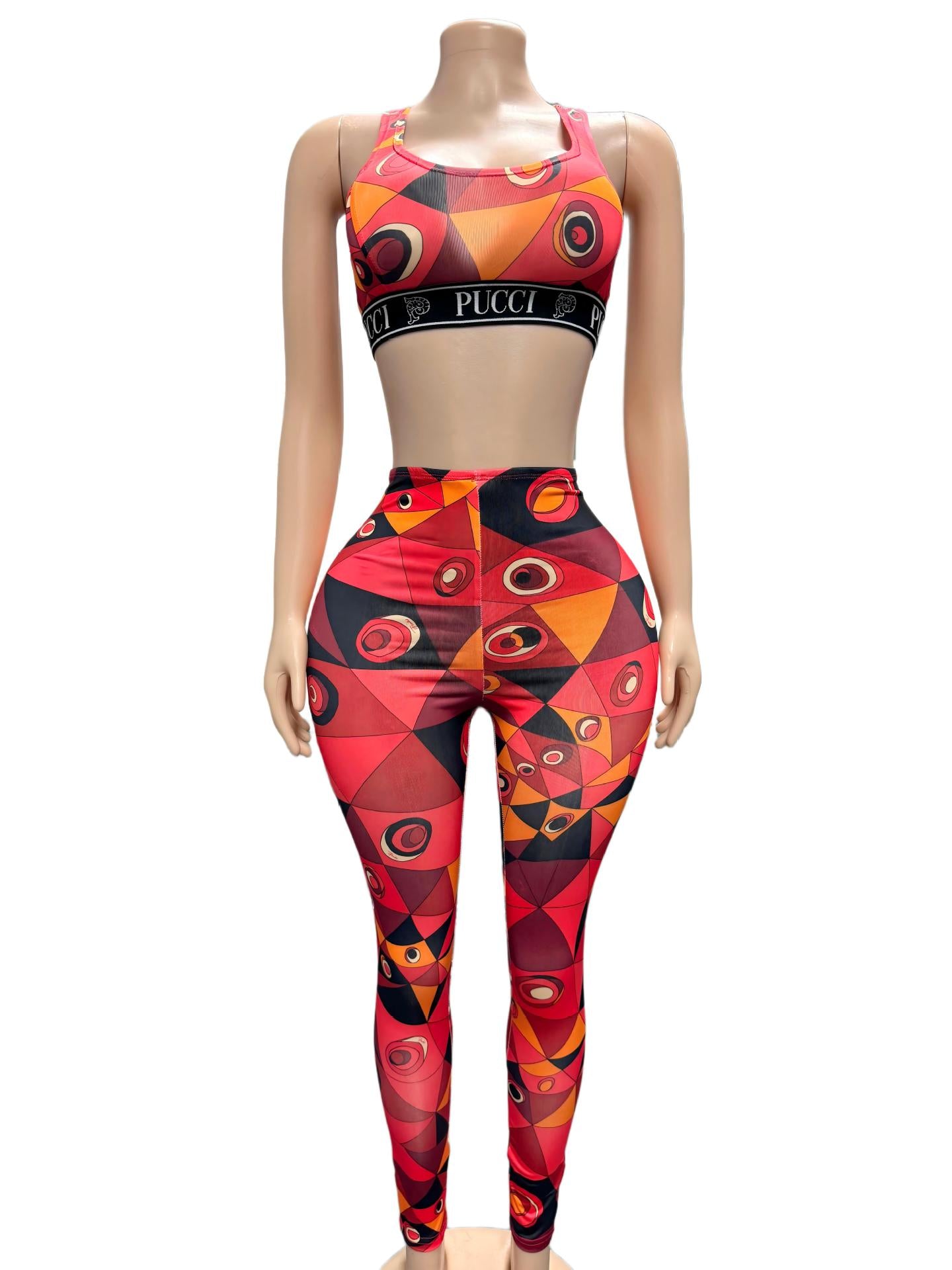 Women's Geometric Print Sports Bra Leggings Set