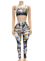 Women's Geometric Print Sports Bra Leggings Set