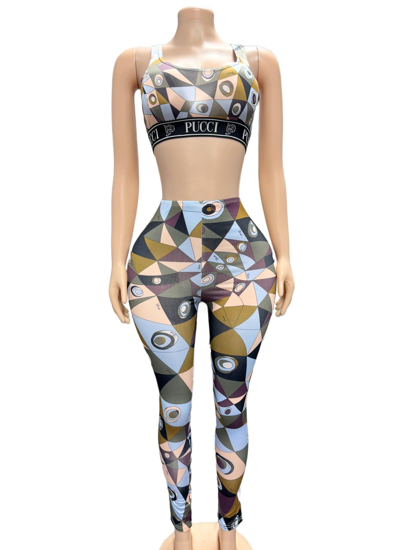 Women's Geometric Print Sports Bra Leggings Set