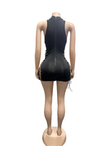 Women's Black Lace-Up Cutout Bodycon Mini Dress