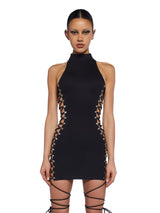 Women's Black Lace-Up Cutout Bodycon Mini Dress