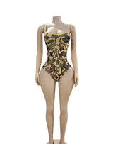 Women's Camouflage Mesh Bodysuit Cami Outfit Chic