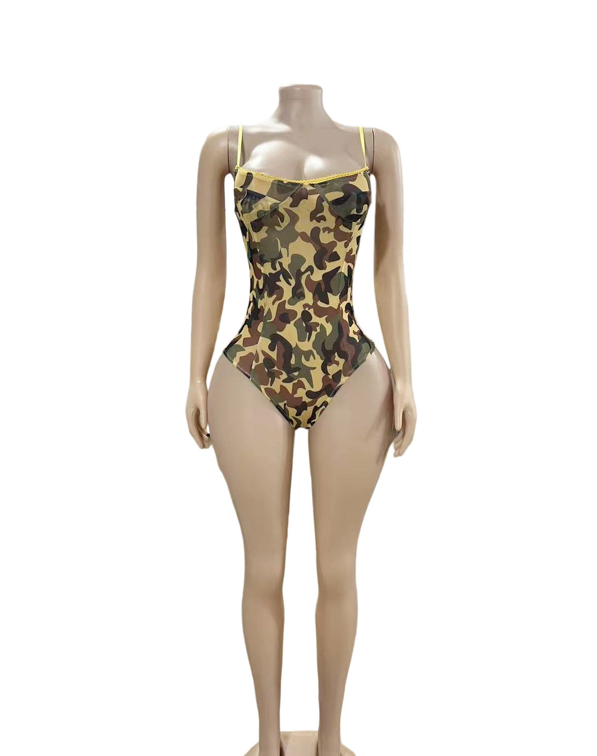 Women's Camouflage Mesh Bodysuit Cami Outfit Chic