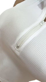 Women's White Ribbed Zip Mock Neck Crop Top Chic